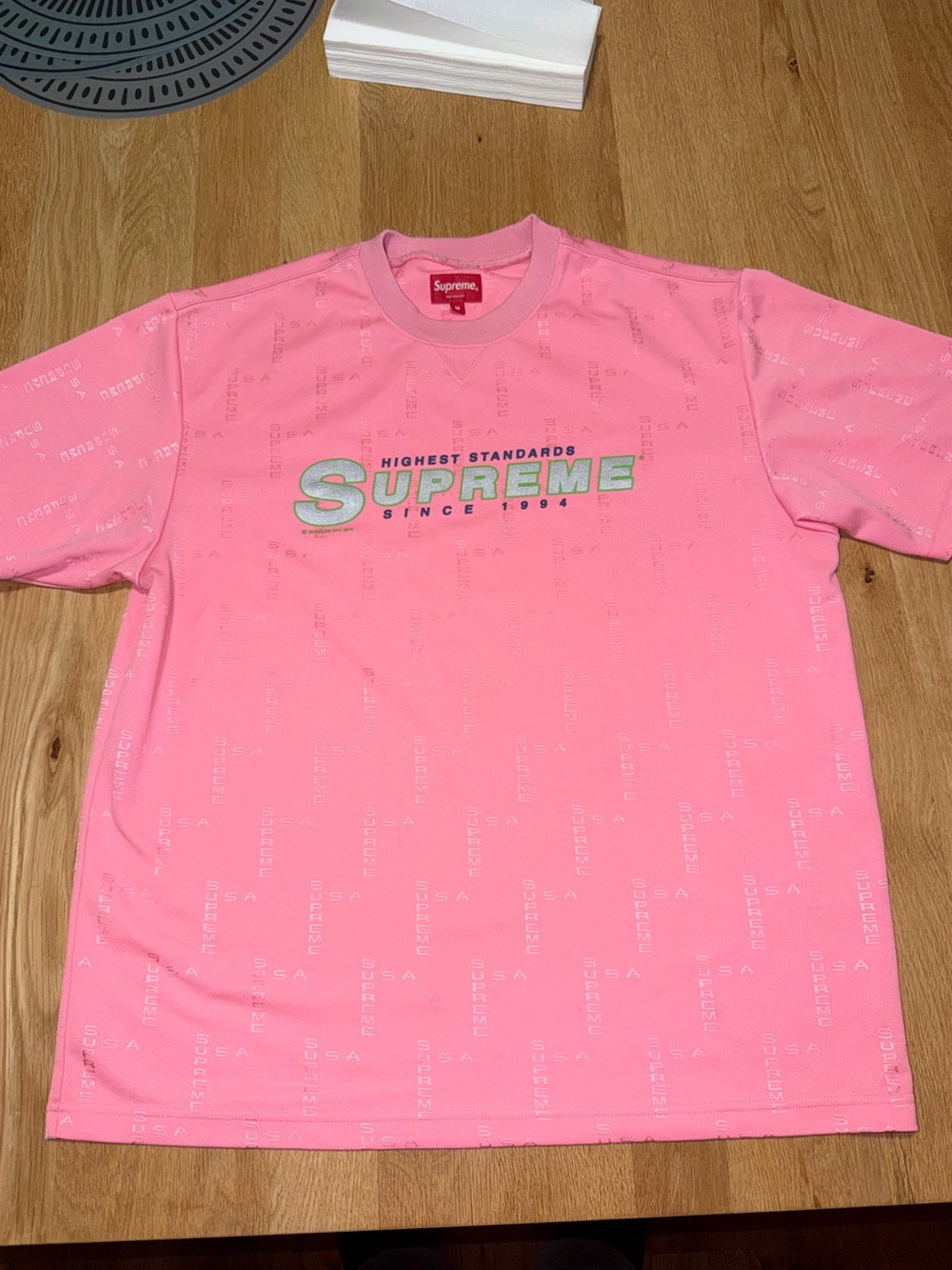 Supreme Pink Logo Tee with Green Accent
